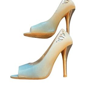 Bakers Zoe Sz 5M Stiletto Heeled Sandals Cutouts Light Blue White
